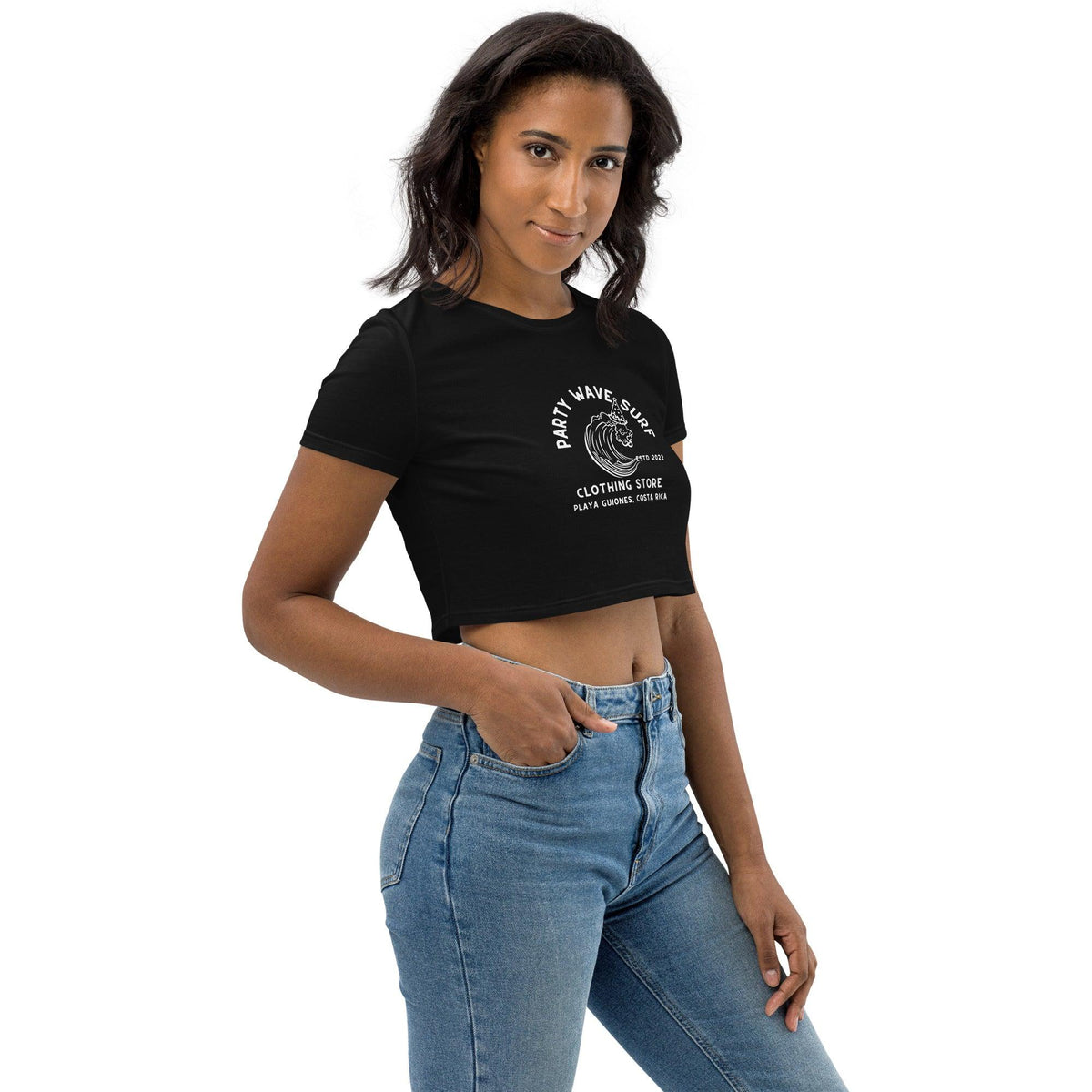 Party Wave Surf Fitted Black Organic Cotton Crop Top - Party Wave Surf Store