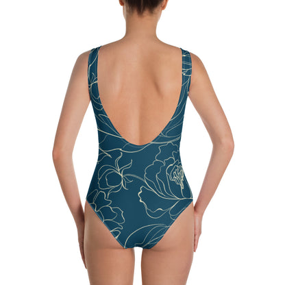 Blue Passion Flower One-Piece Swimsuit