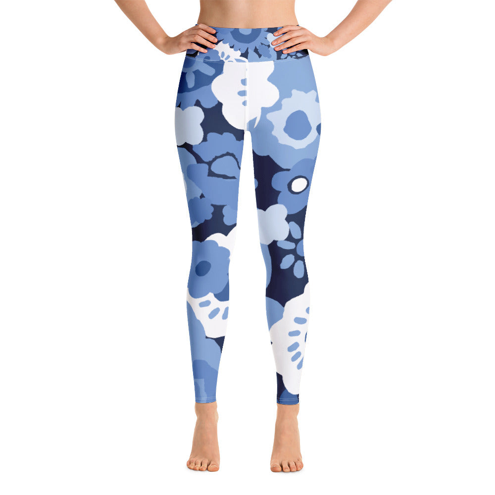 Blue Flowers Yoga Leggings