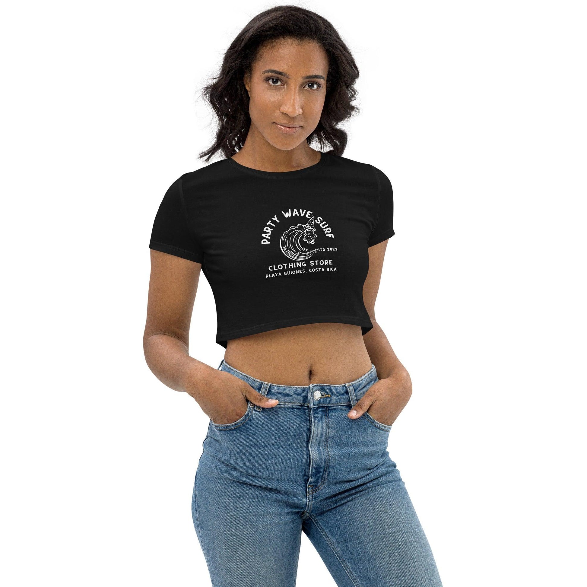 Party Wave Surf Fitted Black Organic Cotton Crop Top - Party Wave Surf Store