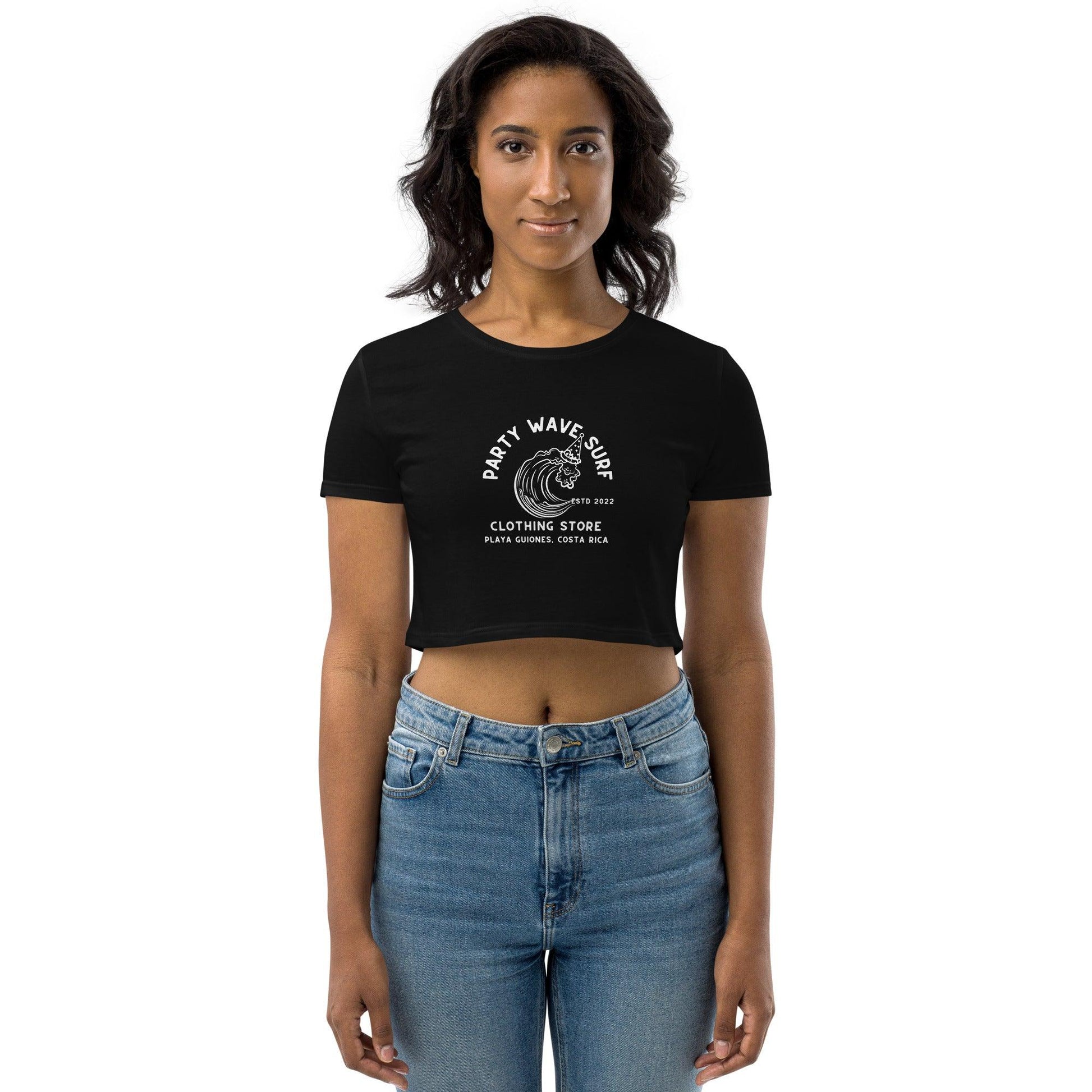 Party Wave Surf Fitted Black Organic Cotton Crop Top - Party Wave Surf Store