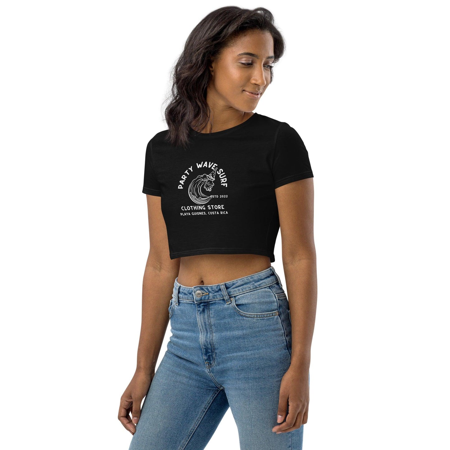 Party Wave Surf Fitted Black Organic Cotton Crop Top - Party Wave Surf Store