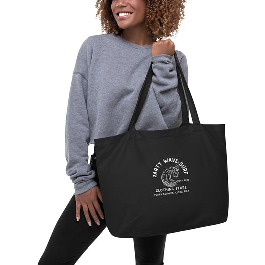 Party Wave Surf Large Black Organic Tote Bag - Party Wave Surf Store