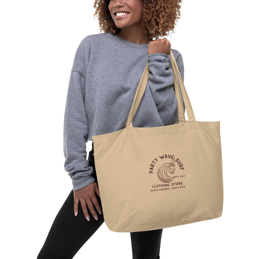 Party Wave Surf Large Tan Organic Tote Bag - Party Wave Surf Store